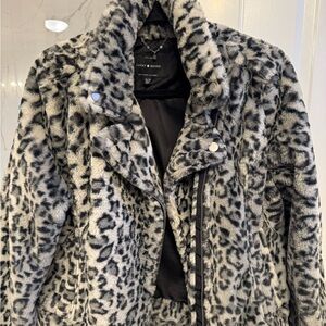 Leopard faux fur moto jacket- XL